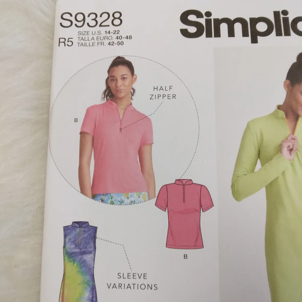 Simplicity S9328 Misses' knit dress & top w/ half-zip, stand-up collar s…